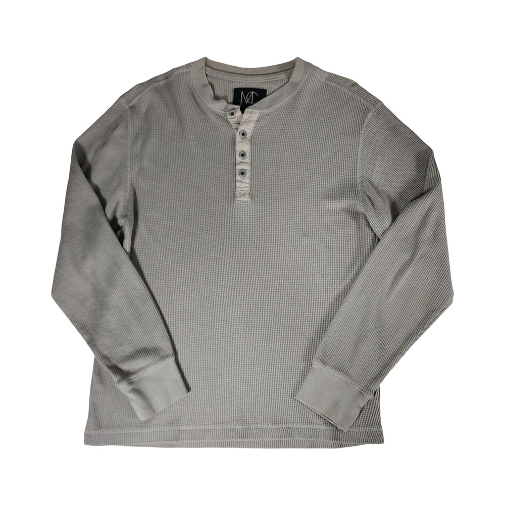 Modern Culture Mens Grey Waffle Knit Henley Long Sleeve Thermal Shirt Size M‎